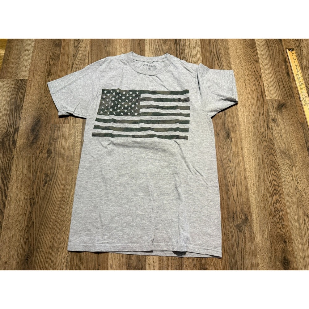 Melmarc Shirt Men's Size Small Grey Green Brown American Flag Camouflage Print
